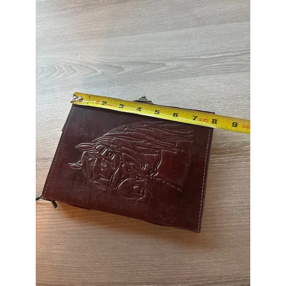 Embossed Horse Leather Journal Diary Sketchbook with‎ Brass Clasp Western Rodeo